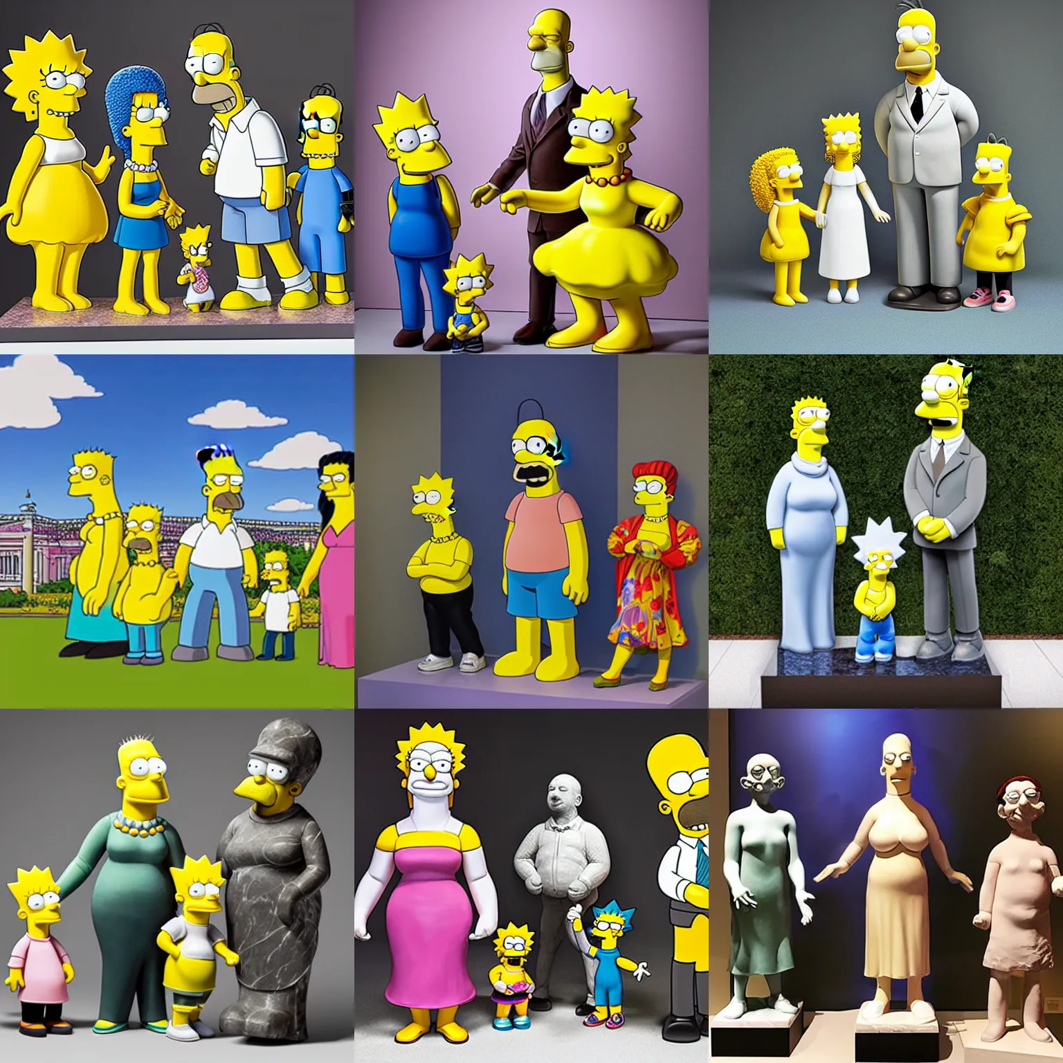 Prompt: marble statue of The Simpsons family created by Michelango, museum exhibit