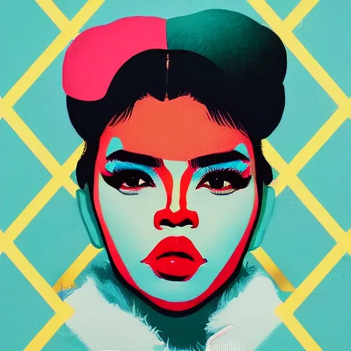 Prompt: Supreme x Lil Kim Profile Picture by Sachin Teng, asymmetrical, Organic Painting , Matte Painting, geometric shapes, hard edges, graffiti, street art,:2 by Sachin Teng:4