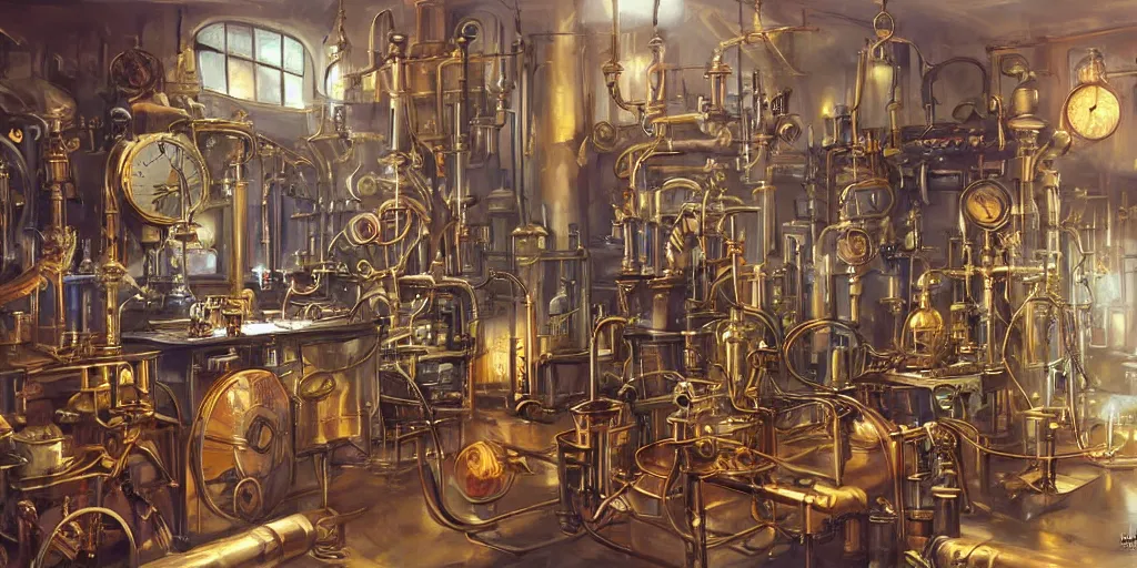 Image similar to Steampunk laboratory By Konstantin Razumov, highly detailded