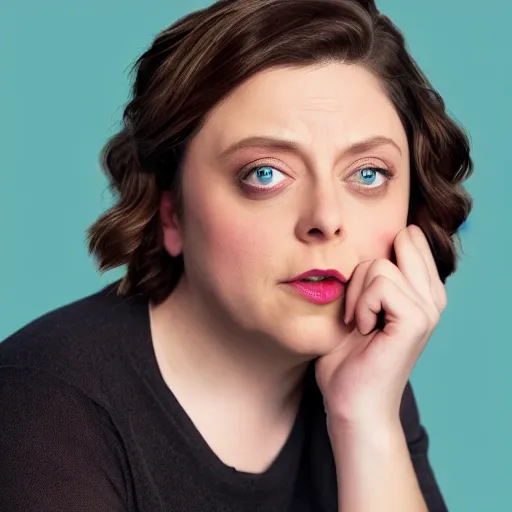 Image similar to rachel bloom holding a press conference in her head for all her negative feelings, digital art, 8 k resolution, highly detailed