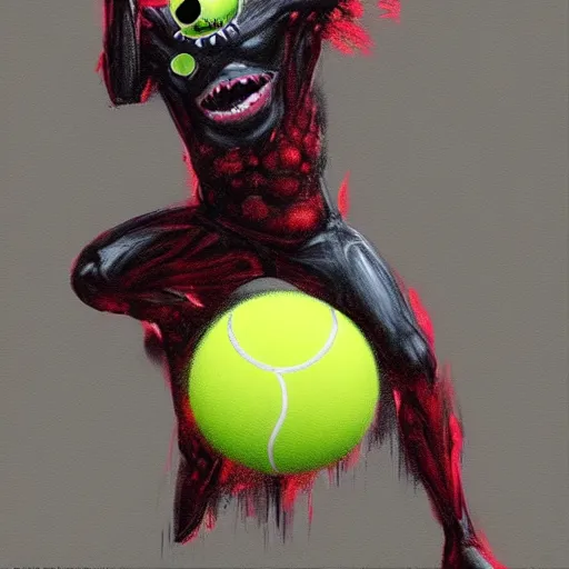 Image similar to a tennis ball monster, digital art, fantasy, magic, trending on artstation, ultra detailed, professional illustration by Basil Gogos