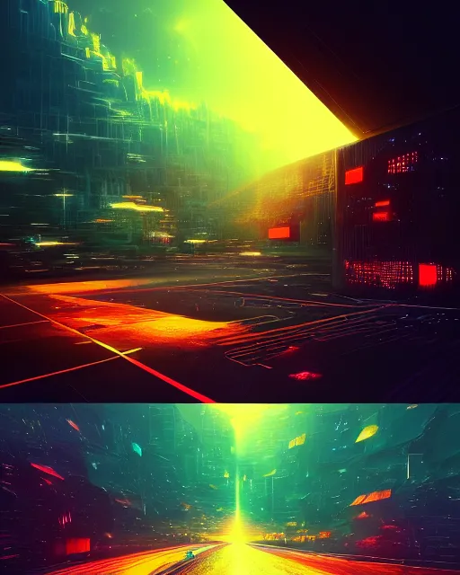 Image similar to Digital world, simulation theory, glitching, scifi, global illumination, unique landscape, fine details, perfect, 8k high detail, masterpiece, trending on ArtStation, by Alena Aenami, Petros Afshar, Liam Wong