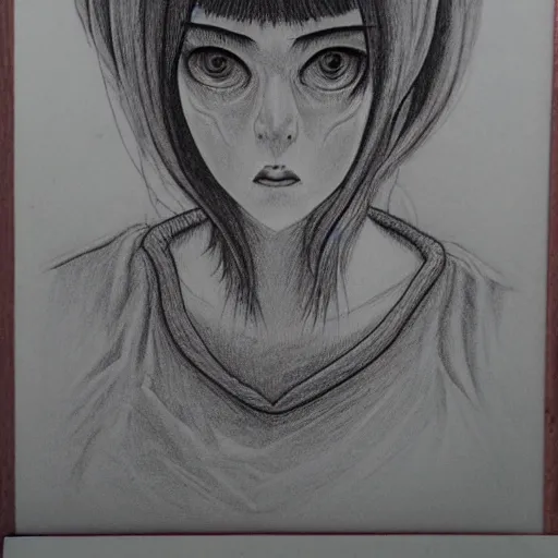 Image similar to A woman, pencil drawing, Junji Ito style