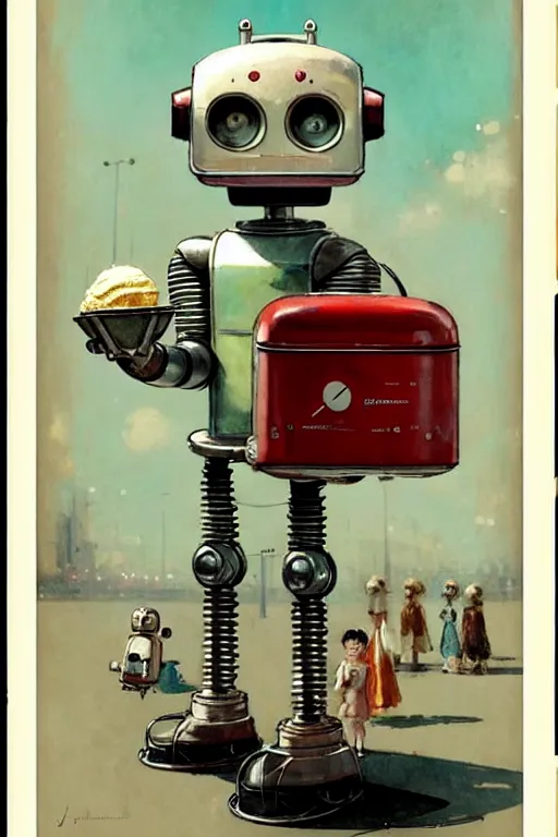 Image similar to ( ( ( ( ( 1 9 5 0 s retro future android robot mobile icecream vendor. muted colors., ) ) ) ) ) by jean - baptiste monge,!!!!!!!!!!!!!!!!!!!!!!!!!