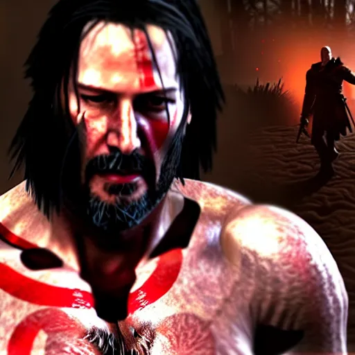 Image similar to Keanu Reeves in the God of War game