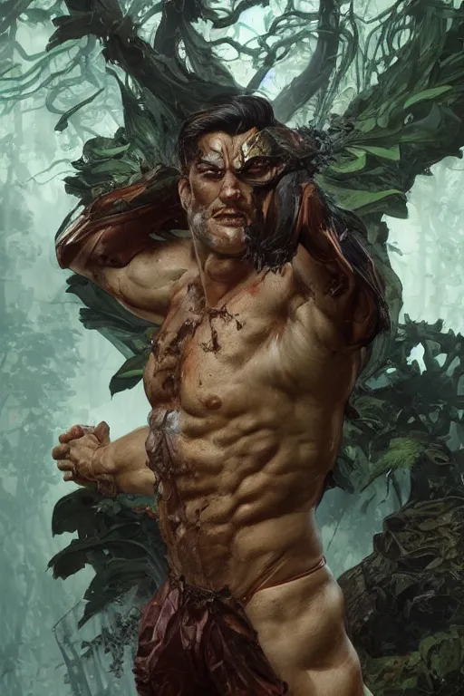 Prompt: portrait of olivier richters as a hulking herculean demon, forest, godlike, full body, fantasy, intricate, elegant, highly detailed, digital painting, artstation, concept art, sharp focus, illustration, art by artgerm and greg rutkowski and alphonse mucha