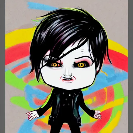 Image similar to a digital drawing of Gerard Way in a style of cartoon style of emo/scene drawing, trending on Pixiv, pastel colors