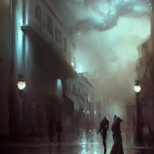Prompt: thunderstorm in marrakech city, dramatic lighting, lovecraftian, painted by raymond swanland, painted by greg rutkowski, painted by jeremy mann, painted by artgerm, painted by igor kieryluk, trending on artstation