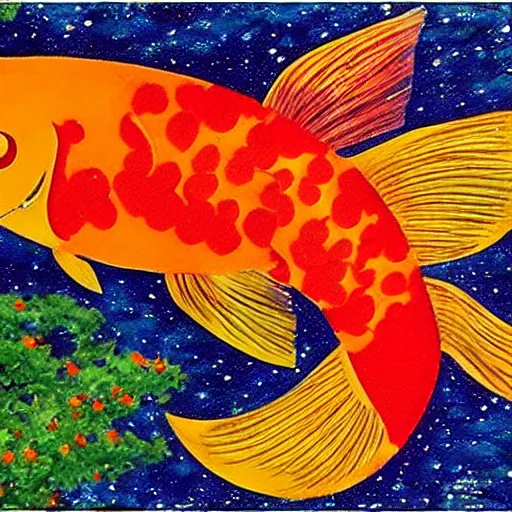 Prompt: koi fish in the style of Starry Night