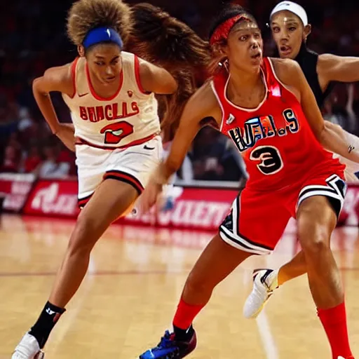 Image similar to candace parker playing basketball in a chicago bulls jersey