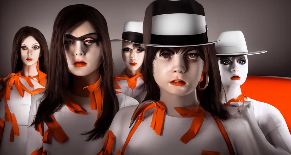 Prompt: closeup shot of a clockwork orange female droog gang designed artgerm and a red pininfarina sportscar in the background hdr, 8 k, hyperrealistic, volumetric lighting