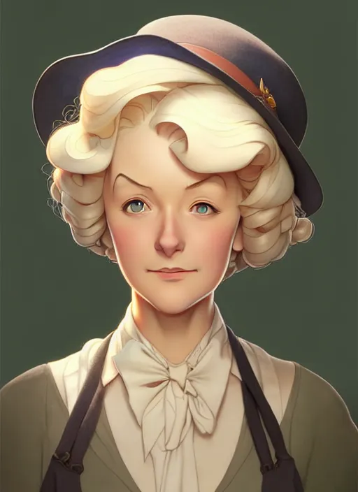 Image similar to cute miss marple, natural lighting, path traced, highly detailed, high quality, digital painting, by don bluth and ross tran and studio ghibli and alphonse mucha, artgerm