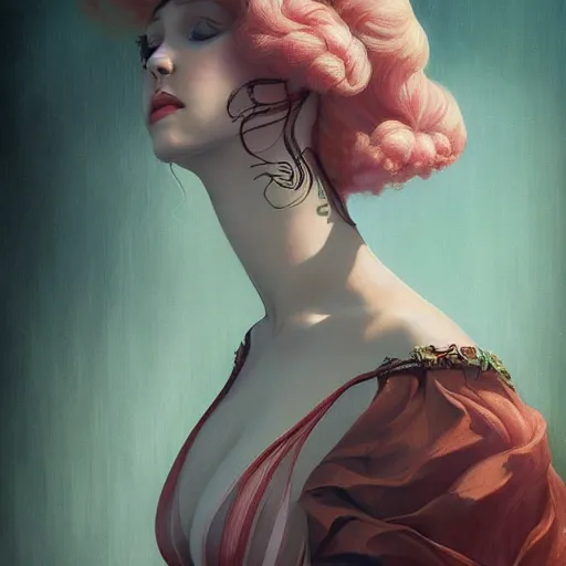 Prompt: wearing a full tight curvy long dress female, soft painting of a curiosities graceful dream like carnival, perfectly detailed linework, symmetrical accurate intricate sensual features, highly detailed, artstation, sharp focus, tom bagshaw