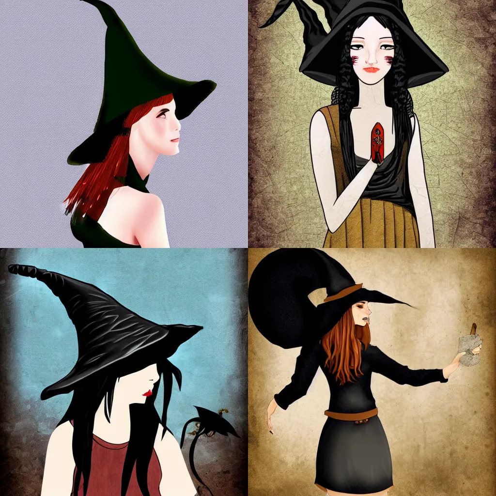 Prompt: lofi girl wearing a witch hat, medieval, digital art