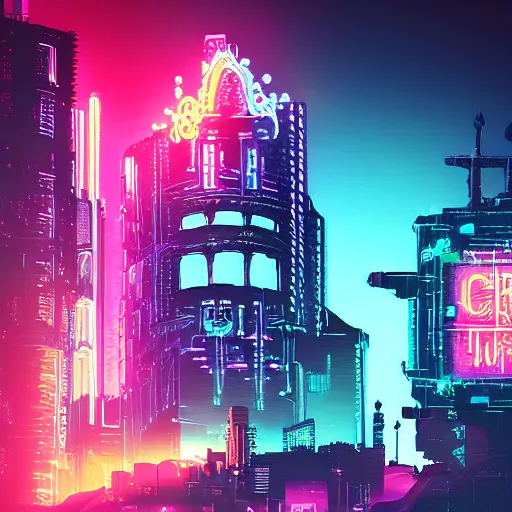 Image similar to Cyberpunk Castle, neon art, cyberwave