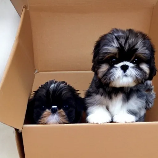 Image similar to 1 0 cute shih tzu puppy in a cardboard box