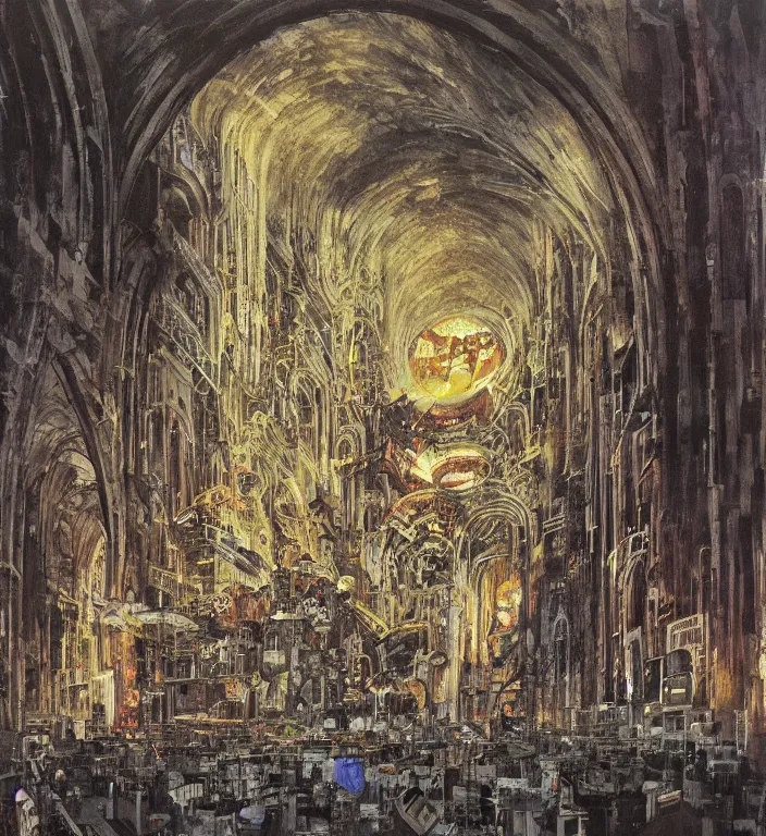 Image similar to underground cathedral, oil painting by katsuhiro otomo