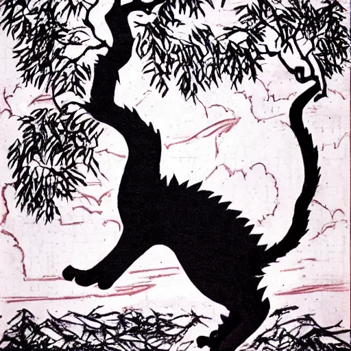 Prompt: giant kitten eating a tree art by yoshihiro togashi