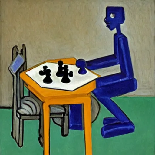 Prompt: An oil painting by Matisse of a humanoid robot playing chess