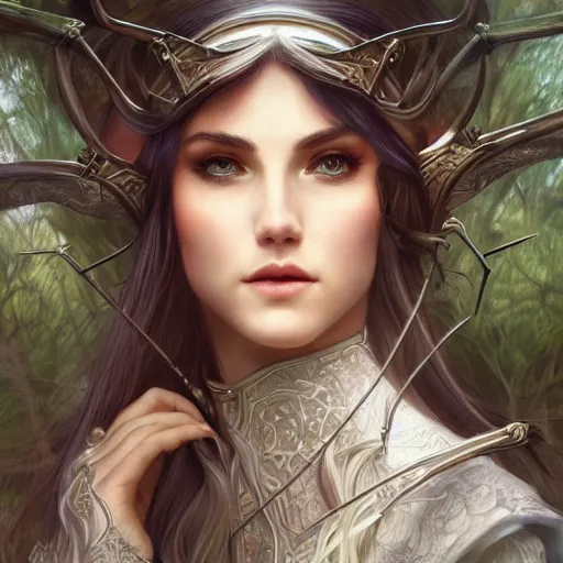 Prompt: a photograpic of elven archers, cute, fantasy, intricate, elegant, centered, wide lens, highly detailed, digital painting, artstation, long shot, photographic, half-body portrait, concept art, smooth, sharp focus, illustration, art by artgerm and H R Giger and alphonse mucha