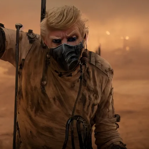 Image similar to Donald Trump as Immortan Joe, mad max fury road, detailed, 4k