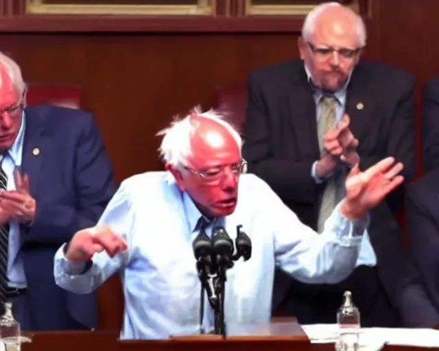 Prompt: Bernie Sanders goes Super Saiyan while giving philibuster speech in the senate chamber (AP News)