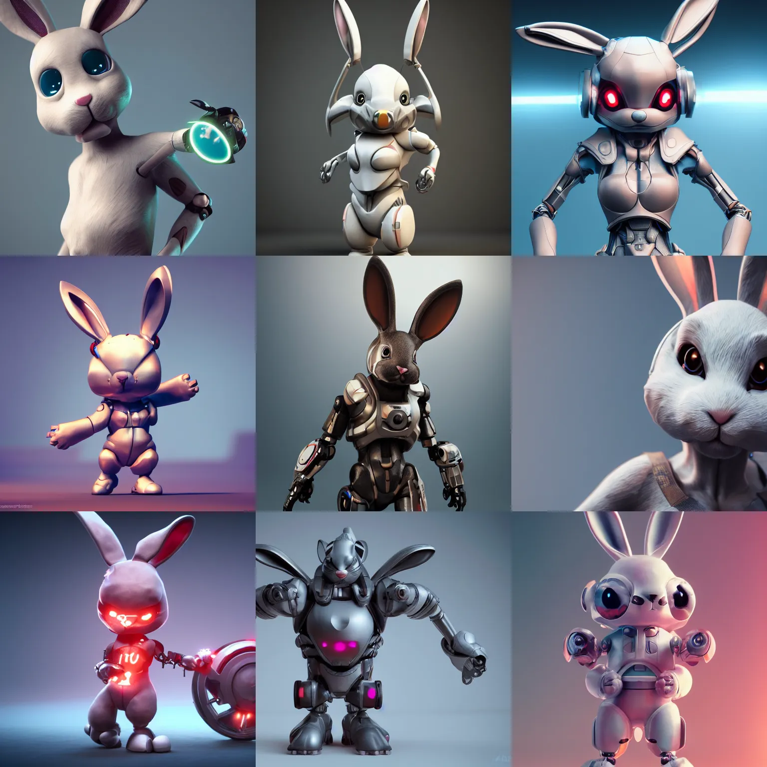 Prompt: a cute bunny cyborg, octane render, unreal engine, HD, trending on Artstation, 4K, 8K