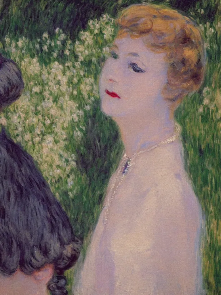 Image similar to portrait of < zelda fitzgerald > as a beautiful young lady wearing 1 9 2 0 s fashion, blurry face, fair, slim, fair, severe out of focus, depth of field, pleinairism, in the sun, backlit, closeup, oil on canvas, atr by monet, in the style of le promenade, smooth, impressionnisme, 8 k