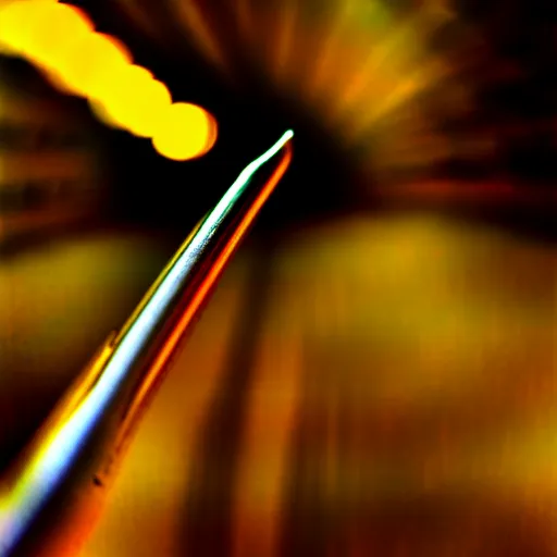 Image similar to macro shot of ultra detailed realistic bullet exiting rifle barrel, motion blur, global illumination