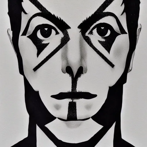 Prompt: tattoo design, stencil, portrait of david bowie, symmetrical face