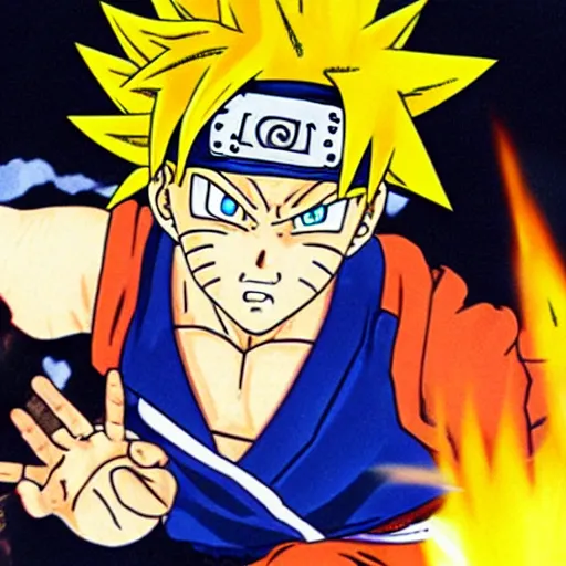 Prompt: a still of naruto uzumaki in dragon ball z 1 9 8 7, detailed, by akira toriyama, digital anime art