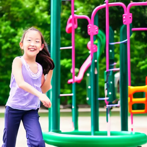 Prompt: elementary school girl playing on playground