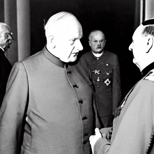 Image similar to Adolph Hitler meeting John Paul II, cyberpunk style