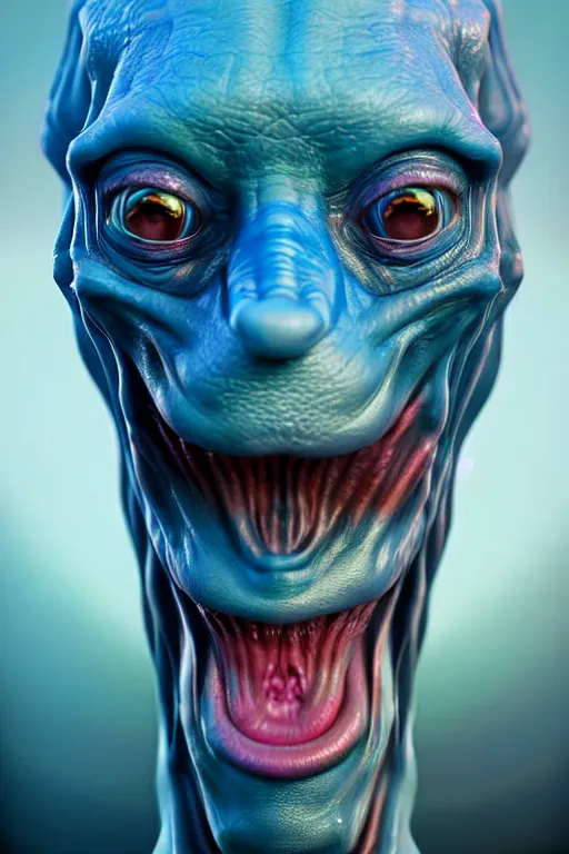 Image similar to hyperrealistic close-up pastel rococo alien! highly detailed concept art eric zener elson peter cinematic hard blue lighting high angle hd 8k sharp shallow depth of field, inspired by David Paul Cronenberg and Zdzisław Beksiński