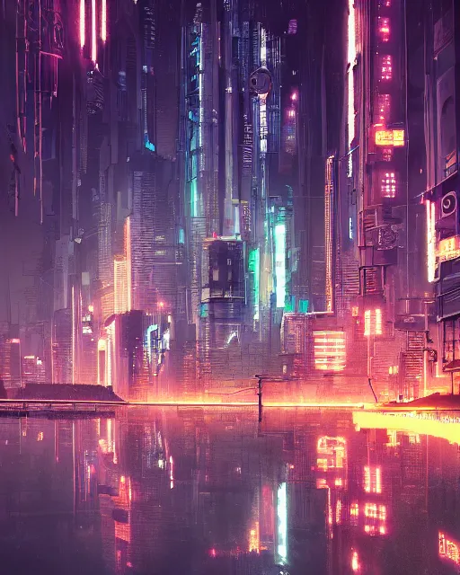 Image similar to cyberpunk city on a floating island at night by wlop, key visual, high detail, digital art