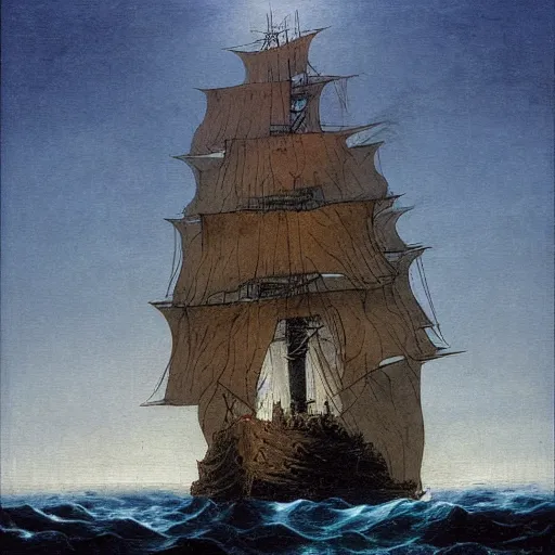 Image similar to pirate wearing an eyepatch, ship, digital oil paint, by caspar david friedrich