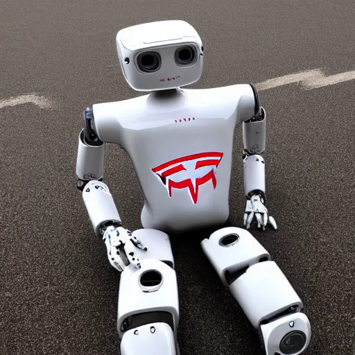 Prompt: a humanoid robot with a tesla logo.
