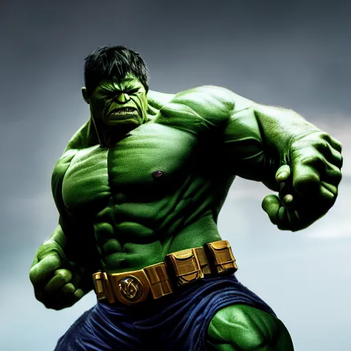 Image similar to the hulk as batman, 8 k, realistic, photo real, smooth, sharp, intricate detail, hyper detail, dramatic lighting, dramatic shading