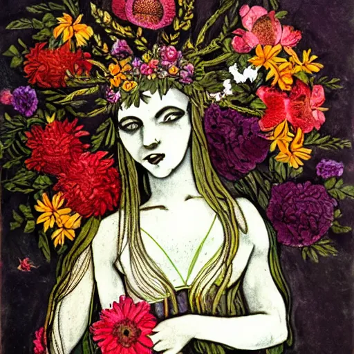 Image similar to persephone as goddess of death and flowers