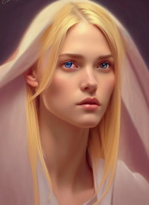 Image similar to face of feminine perfection!! portrait of young wife blessed by god with ever - increasing physical mental perfection, blonde, symmetrical! intricate, sensual features, highly detailed, biblical!! holy perfection!! digital painting, artstation, concept art, smooth, sharp focus, illustration, art by artgerm and greg rutkowski and alphonse mucha