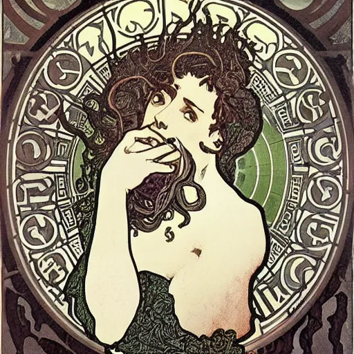 Image similar to lovecraftian protagonist by alphonse mucha