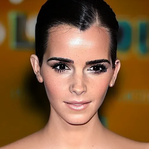 Image similar to a woman who is a genetic combination of kim kardashian and emma watson face and upper - body focus