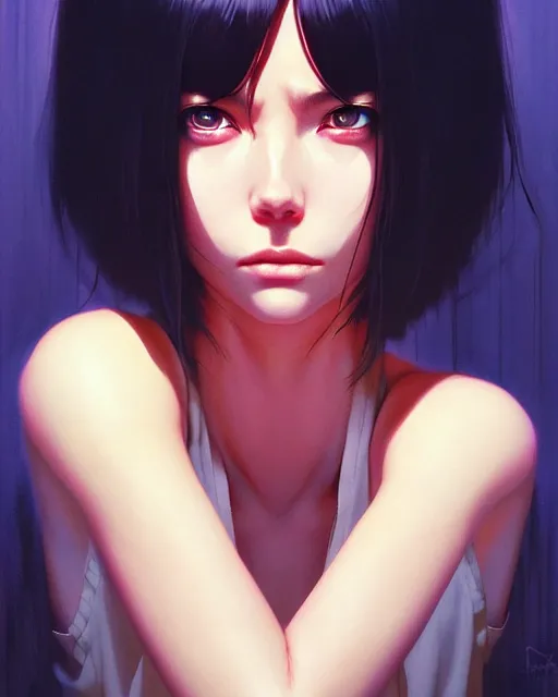 Image similar to dead inside!!!, fine - face, audrey plaza, realistic shaded perfect face, fine details. anime. realistic shaded lighting poster by ilya kuvshinov katsuhiro otomo ghost - in - the - shell, magali villeneuve, artgerm, jeremy lipkin and michael garmash and rob rey