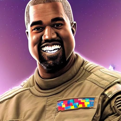 Image similar to Smiling Kanye West as a space soldier, close-up portrait art by Donato Giancola and James Gurney, digital art, trending on artstation