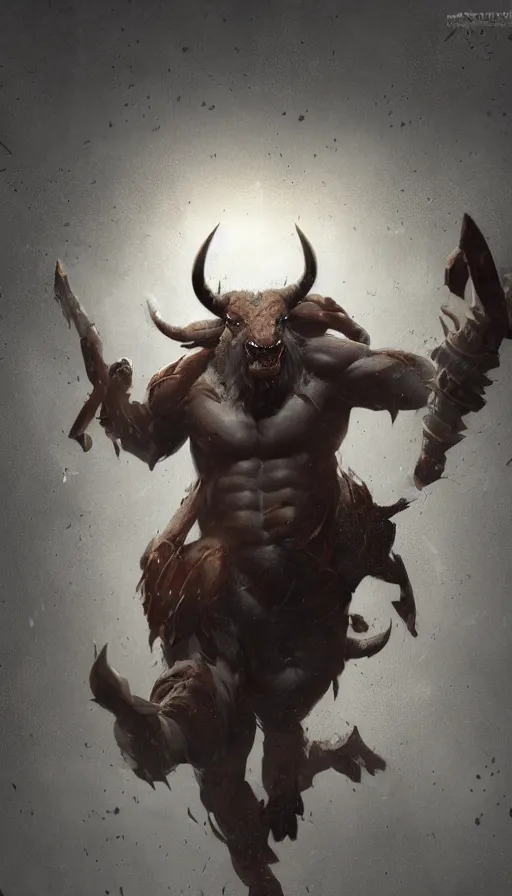 Prompt: Minotaur, character art by Greg Rutkowski, 4k digital render