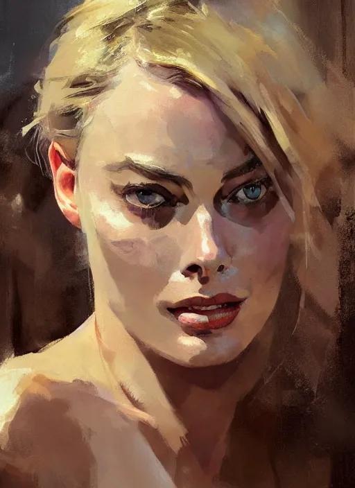 Image similar to portrait painting of margot robbie by jeremy mann, only one head single portrait