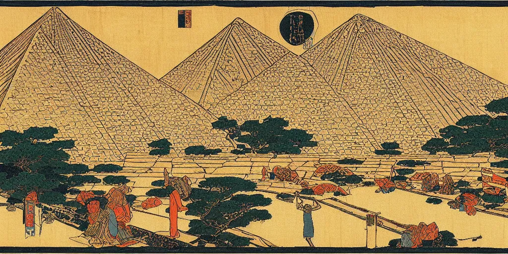 Prompt: i, Pyramid of Khufu by Hokusai