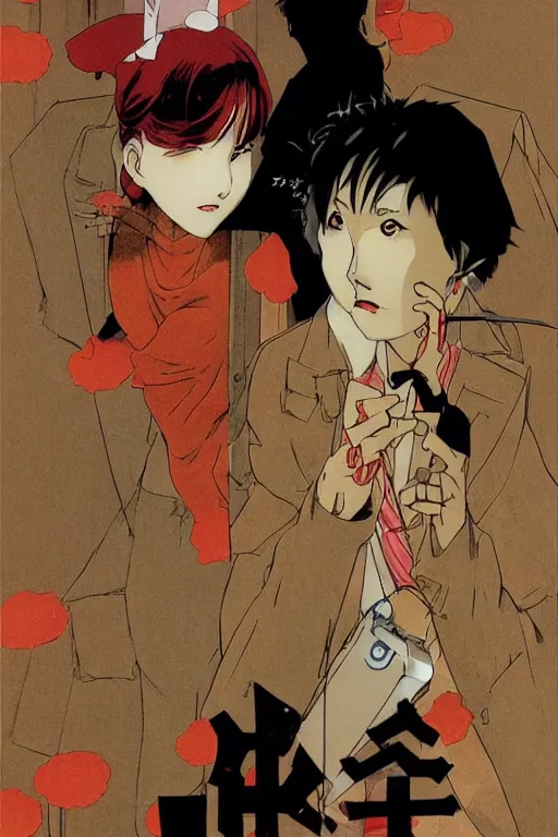 Image similar to 'smoking. artwork by Satoshi Kon and Yoshitaka Amano and Moebius'