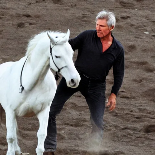 Image similar to harrison ford riding a white stallion