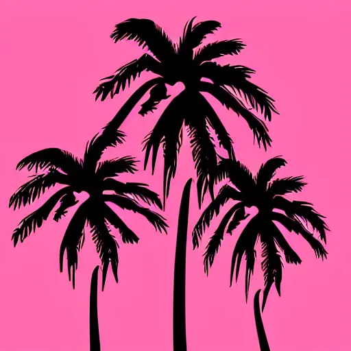Image similar to “vector art of 3 abstract palm trees, pink background”